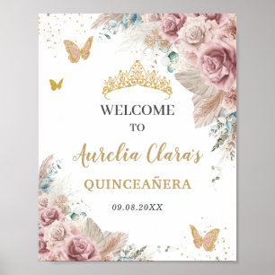Quinceañera Pampas Grass Blush Blumenschmetterling Poster