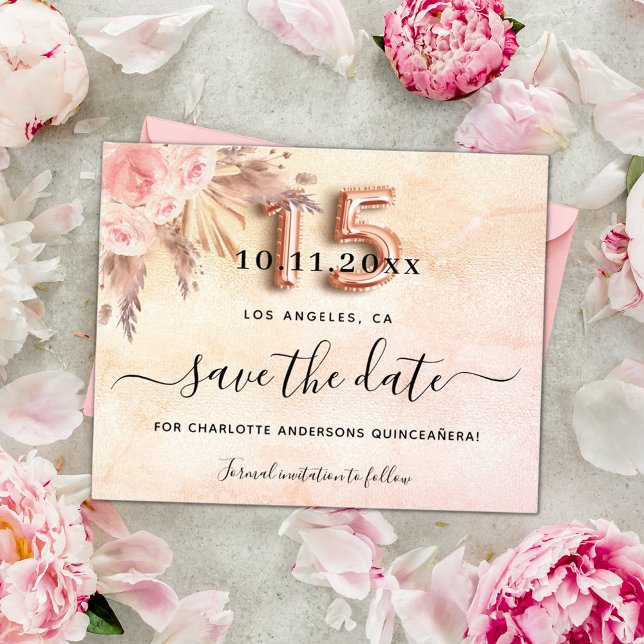 Quinceanera Pampas Rose Save the Date Haushalt Flyer (Von Creator hochgeladen)