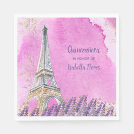 Quinceanera Paris Eiffel Tower Pink Wasserfarbe Serviette
