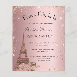Quinceanera Paris Rosa Budget Einladung Flyer