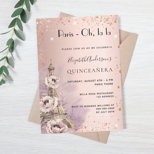 Quinceanera Paris Rose Gold Eiffelturm Einladung (Von Creator hochgeladen)