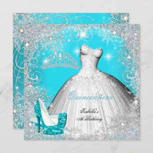 Quinceanera Party Aquamarin Blau Silberschneeflock Einladung
