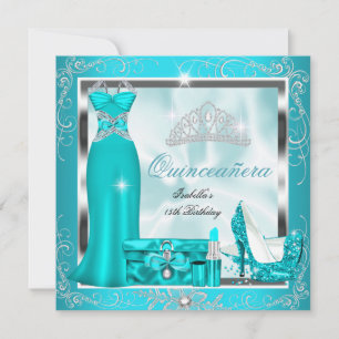 Quinceanera Party Aquamarin Blue Silver Snowflakes Einladung