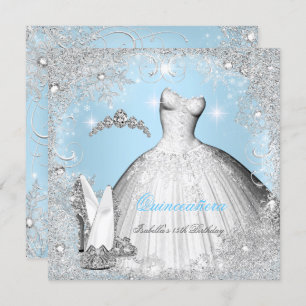Quinceanera Party Blue Silver Snowflakes Einladung