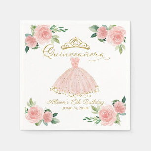 Quinceanera Party Blush Gosa Pink Floral Napkins Serviette