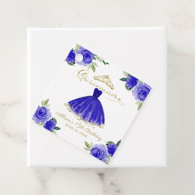 Quinceanera Party Blush Gown Royal Blue Floral Geschenkanhänger (Beispiel)