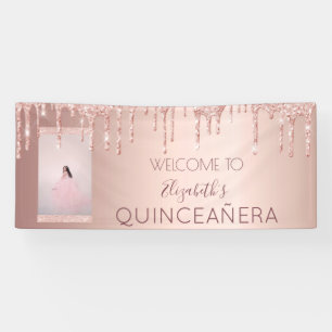 Quinceanera Party Foto Rose Gold Glitzer Empfang Banner