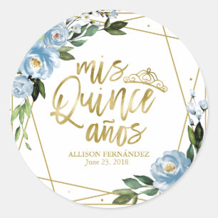 Quinceanera Party Gold Forelle Blaue Blüte Runder Aufkleber