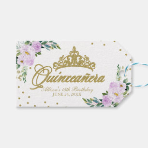 Quinceanera-Party Gold-Tiara Lila Flieder Blumen Geschenkanhänger