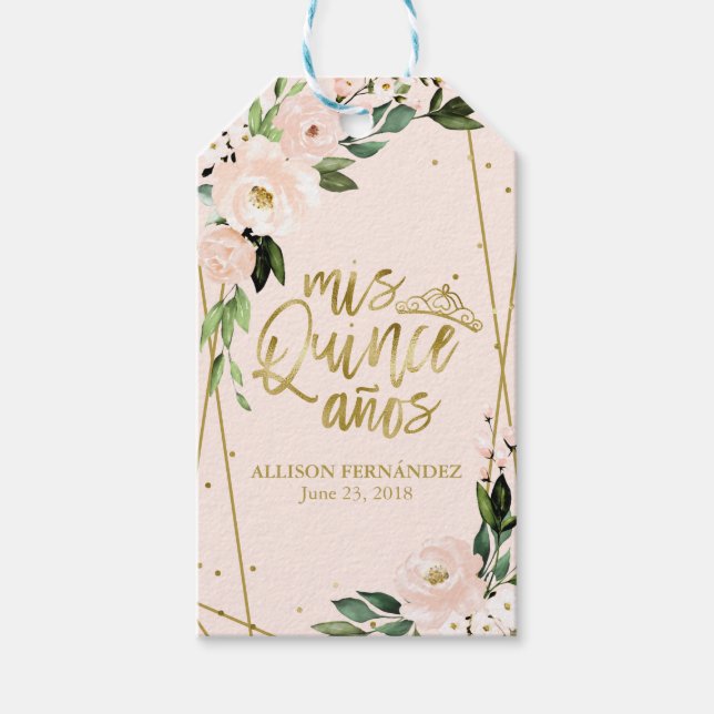 Quinceanera Party Goldene Forelle Rosa Blüten Geschenkanhänger (Vorderseite)