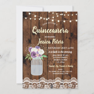 Quinceanera Party Holzofen Leder Floral Jar Einlad Einladung