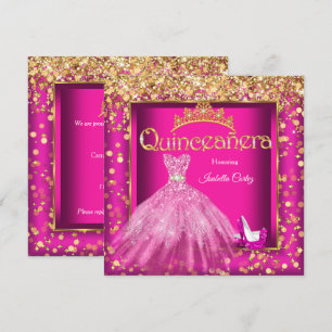 Quinceañera-Party Hot Pink Kleid High Heels Gold Einladung