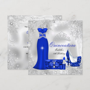 Quinceanera-Party Königlich Blau Silberne Schneefl Einladung