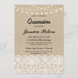 Quinceanera Party Lights Rustic Burlap Lace Einlad Einladung