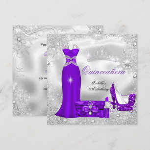 Quinceanera-Party Lila Silber Schneeflocken S Einladung