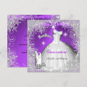 Quinceanera-Party Lila Silber Winter Schneeflocken Einladung
