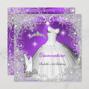 Quinceanera Party Lila Silver Winter Schneeflocken Einladung