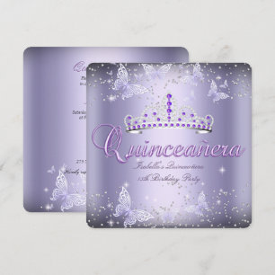 Quinceanera-Party Lila Tiara Schmetterling 2 Einladung
