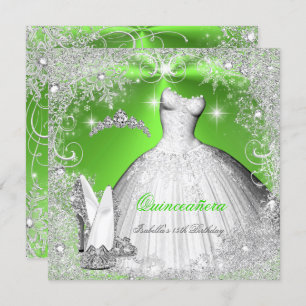 Quinceanera Party Lime Green Silver Schneeflocken Einladung