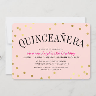QUINCEAÑERA PARTY luxuriöse goldfarbene Konfetti S Einladung