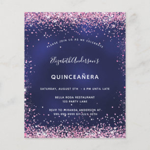Quinceanera-Party Marineblau Rosa Budget-Einladung Flyer