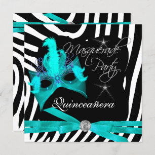 Quinceanera Party Masquerade Aquamarin Zebra Einladung