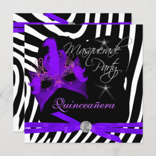 Quinceanera Party Masquerade Lila Zebra Einladung