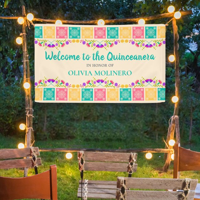 Quinceanera Party Mexican Fiesta Floral Willkommen Banner (Von Creator hochgeladen)