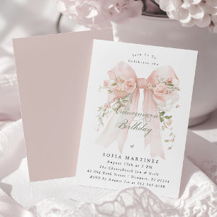 Quinceanera-Party Pink Coquette-Bogen Rose Floral Einladung