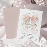Quinceanera Party Pink Coquette Bow Rose Floral Einladung<br><div class="desc">A large blush pink coquette bow is decorated with elegant pink roses on this birthday invitation. Classic script calligraphy lets your guests know it's a milestone birthday. Easy to personalize with your party details.</div>
