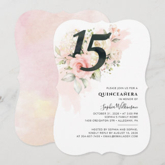 Quinceanera Party Pink Floral 15. Geburtstag Einladung