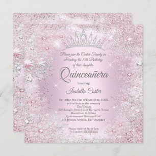Quinceanera Party Pink Silver Winter Wonderland Einladung