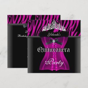 Quinceanera-Party Pink Zebra Schwarze Tiara Korset Einladung