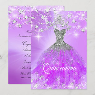 Quinceanera-Party Purple Sparkle Tiara Sterne Einladung