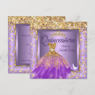 Quinceañera-Party Purpur Kleid High Heels Gold Einladung