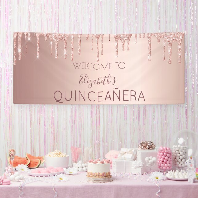 Quinceanera Party Rose Gold Glitzer Tropfen Empfan Banner (Party)