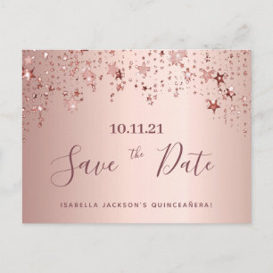 Quinceanera Party Rose Goldsterne Save the Date Postkarte