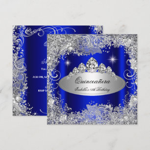 Quinceanera-Party Royal Blau Silberne Tiara Einladung