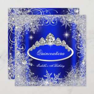Quinceanera Party Royal Blue Silver Schneeflocken Einladung