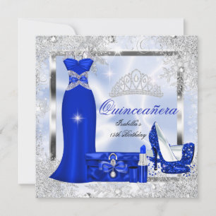 Quinceanera Party Royal Blue Silver Snowflakes S3 Einladung