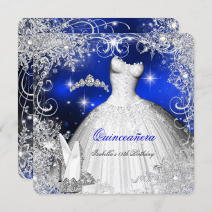 Quinceanera Party Royal Blue Winter Wonderland Einladung
