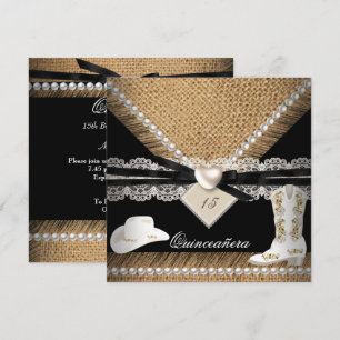 Quinceanera-Party Rustikal Jute Cowgirl Hut Stiefe Einladung