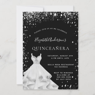Quinceanera Party schwarz silber Glitzer Staub Kle Einladung