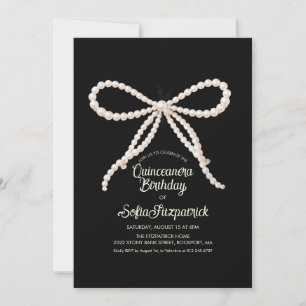 Quinceanera-Party Schwarz Weiß Perlen-Schleife Einladung