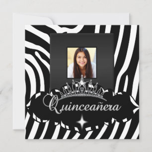 Quinceanera Party Schwarz-weiß Zebra Girl Foto Einladung
