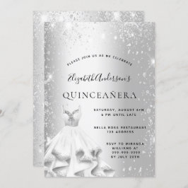 Quinceanera Party Silberkleid Glitzer Einladung