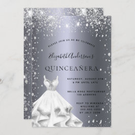 Quinceanera Party Silberkleid Glitzer Staub Einladung