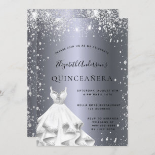 Quinceanera Party Silberkleid Glitzer Staub Einladung