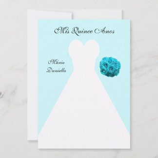 Quinceanera Party White Gown auf blauem Hintergrun Einladung