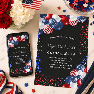Quinceanera patriotischer schwarzer roter blauer w einladung